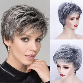 Women's Fashion Short Synthetic Wigs Pixie Cut Blonde Ombre Hair Costume Party Female Natural Curly Wavy Wig