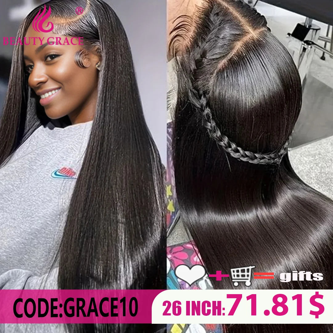 Beauty Grace Straight 13X6 Lace Front Wigs Human Hair Lace Frontal Wig  Brazilian Bone Straight 100% Human Hair Wigs