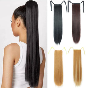 Synthetic Hair 22''' Long Straight Heat-Resistant Straight Hair With Ponytail Fake Hair Chip-in Natural Hairpiece Headwear