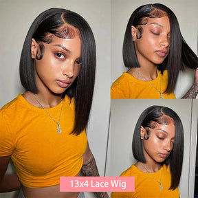 200 Density Straight Short Bob Lace Wig 13x4 Lace Closure Bob Wigs 100% Human Hair 4x4 Lace Front Wig For Black Women 12 14 Inch