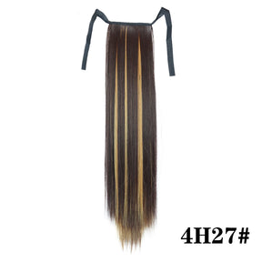 Synthetic Hair 22''' Long Straight Heat-Resistant Straight Hair With Ponytail Fake Hair Chip-in Natural Hairpiece Headwear