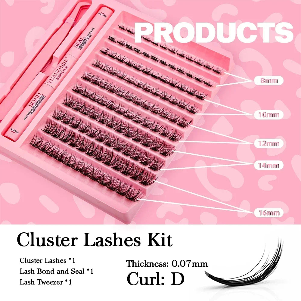 10cases/lot DIY Eyelash Extension Kit at Home Natural Clusters Wispy Lash with Lash Bond and Seal Makeup For Women