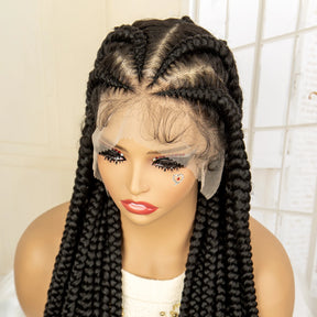 Braided Wigs Synthetic Lace Front Wig 360 Lace Cornrow Braided Wigs with Baby Hair Knotless 38 Inches Braid Wig for Black Women