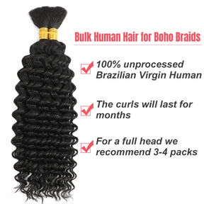 Human Braiding Hair Deep Wave Bulk for Braiding No Weft Deep Curly Braiding Hair for Boho Braids Brazilian Virgin Human Hair