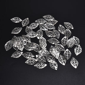 50pcs Craft Hollow Leaves Pendant Jewelry Accessories Golden Charm Filigree Jewelry Making Plated Vintage for Hair Comb Hot New