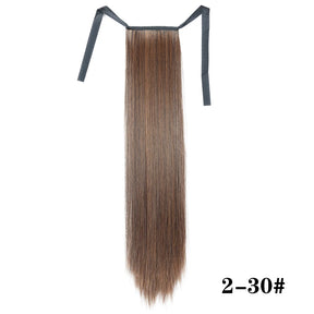 Synthetic Hair 22''' Long Straight Heat-Resistant Straight Hair With Ponytail Fake Hair Chip-in Natural Hairpiece Headwear