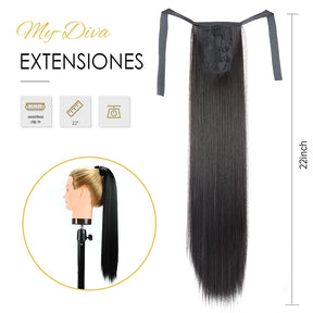 Synthetic Hair 22''' Long Straight Heat-Resistant Straight Hair With Ponytail Fake Hair Chip-in Natural Hairpiece Headwear