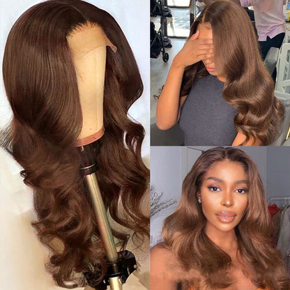 13x4 Auburn Brown Colored Human Hair Lace Front Wigs 180% HD Lace Frontal Wigs Straight Reddish Brown Fall Color Human Hair Wigs