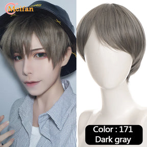 MEIFAN Synthetic Short Cosplay Lolita Anime Men Wig Male Straight Hair High Temperature Fiber Pink Blue Blonde Ombre Black Wig