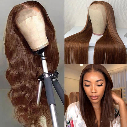 13x4 Auburn Brown Colored Human Hair Lace Front Wigs 180% HD Lace Frontal Wigs Straight Reddish Brown Fall Color Human Hair Wigs