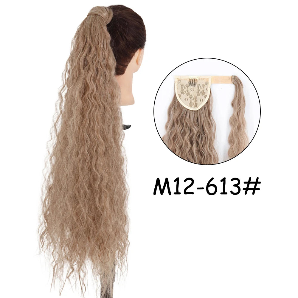 34inches Synthetic Ponytail Hair Extension Clip in Fake Wig Hairpiece Blonde Wrap Around Pigtail Long Smooth Overhead Pony Tail