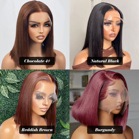 13x4 Lace Front Human Hair Wig Transparent Lace Frontal Wigs For Black Women Short Bob Wig Glueless Remy Straight Natural Wig