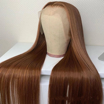 13x4 Auburn Brown Colored Human Hair Lace Front Wigs 180% HD Lace Frontal Wigs Straight Reddish Brown Fall Color Human Hair Wigs