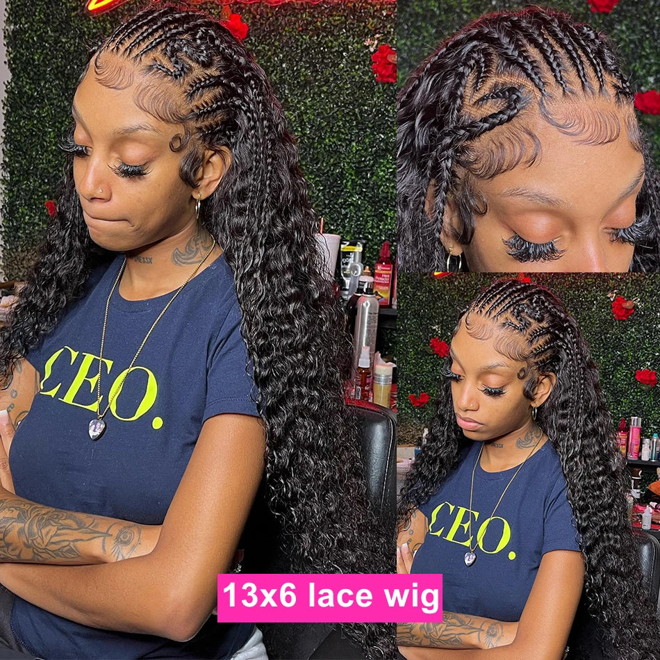 Finros 30 40 Inch 250 Density 13x6 Hd Lace Frontal Wig Water Deep Wave Human Hair Wigs 100%  5x5 Lace Curly Wigs For Black Women