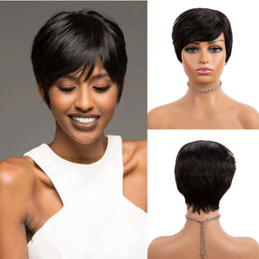 Natural Color Short Bob Straight Human Wigs With Bangs Brazilian Virgin Hair Pixie Cut Wig Cheap Human Hair Wig For Black Women