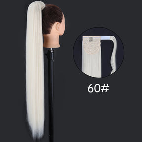 34inches Synthetic Ponytail Hair Extension Clip in Fake Wig Hairpiece Blonde Wrap Around Pigtail Long Smooth Overhead Pony Tail