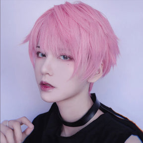 MEIFAN Synthetic Short Cosplay Lolita Anime Men Wig Male Straight Hair High Temperature Fiber Pink Blue Blonde Ombre Black Wig