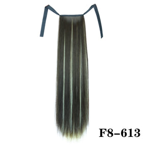 Synthetic Hair 22''' Long Straight Heat-Resistant Straight Hair With Ponytail Fake Hair Chip-in Natural Hairpiece Headwear