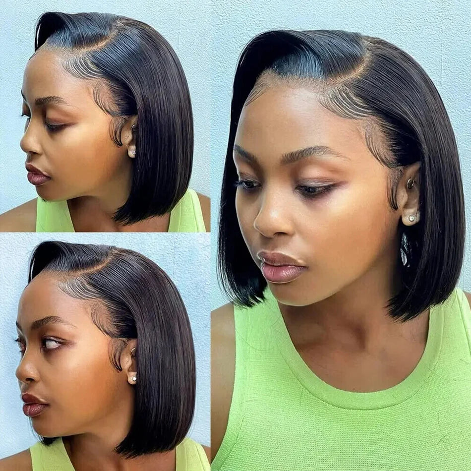 13x4 Short Bob Lace Wig Brazilian Straight 4x4 Lace Closure Bob Wigs Human Hair Remy Lace Front Wigs Pre Plucked for Black Women