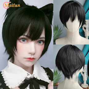 MEIFAN Synthetic Short Cosplay Lolita Anime Men Wig Male Straight Hair High Temperature Fiber Pink Blue Blonde Ombre Black Wig