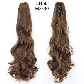 Azqueen Heat Resistant Synthetic Ponytai Hair 22" Wavy Claw Clip in Golden black Hair Extensions Ponytail