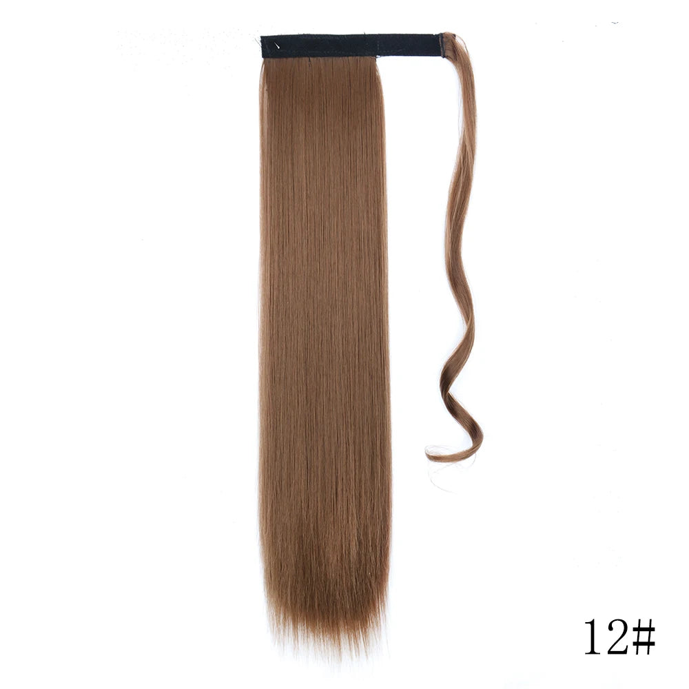 22 34inches Long Straight Ponytail Synthetic Extensions Heat Resistant Hair Wrap Around Pony Hairpiece for Women