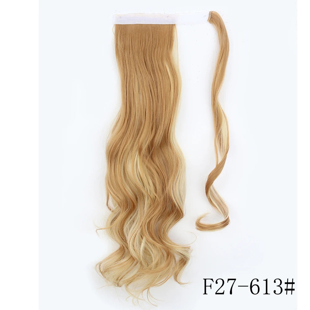 22 34inches Long Straight Ponytail Synthetic Extensions Heat Resistant Hair Wrap Around Pony Hairpiece for Women