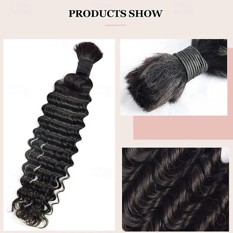 16-28 Inch Deep Wave Bulk Human Hair For Braiding Curly No Weft Bulk Hair Bundles Bulk Hair Bundles For Boho Braids Human Hair