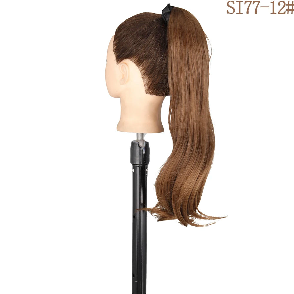 22 34inches Long Straight Ponytail Synthetic Extensions Heat Resistant Hair Wrap Around Pony Hairpiece for Women