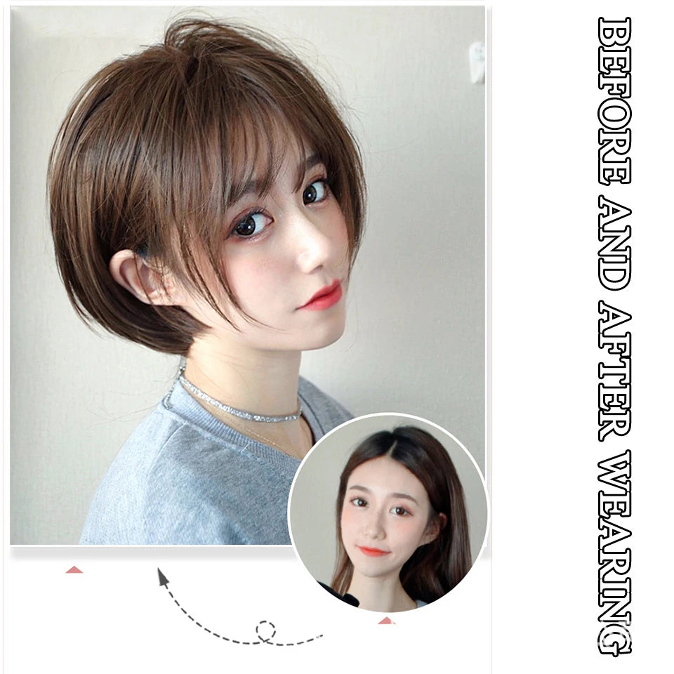 BEAUTYCODE Synthetic Straight Bob Hair Wig for Women  Short Wigs with Bangs Heat Resistant Dark Brown Hair Cosplay Wig