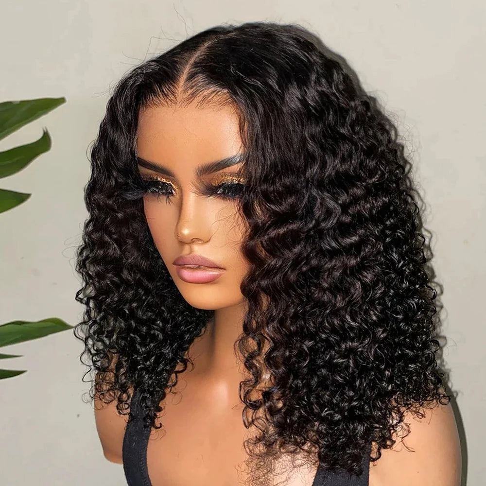 Deep Wave Bob Wig 13x4 Lace Frontal Wig Brazilian Human Hair Natural Hairline Remy Short Curly 4x4 Closure Wig Preplucked