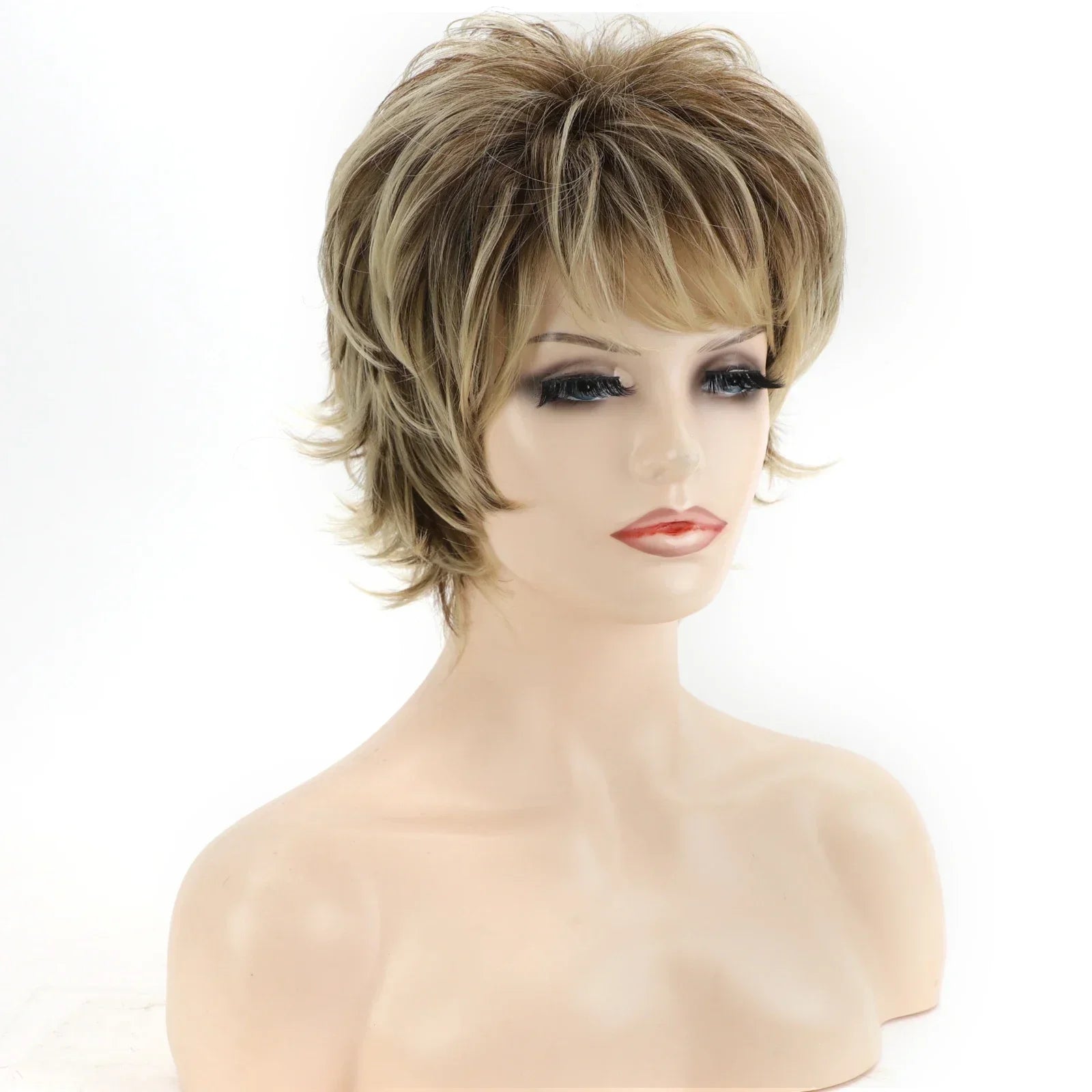 Women's Fashion Short Synthetic Wigs Pixie Cut Blonde Ombre Hair Costume Party Female Natural Curly Wavy Wig