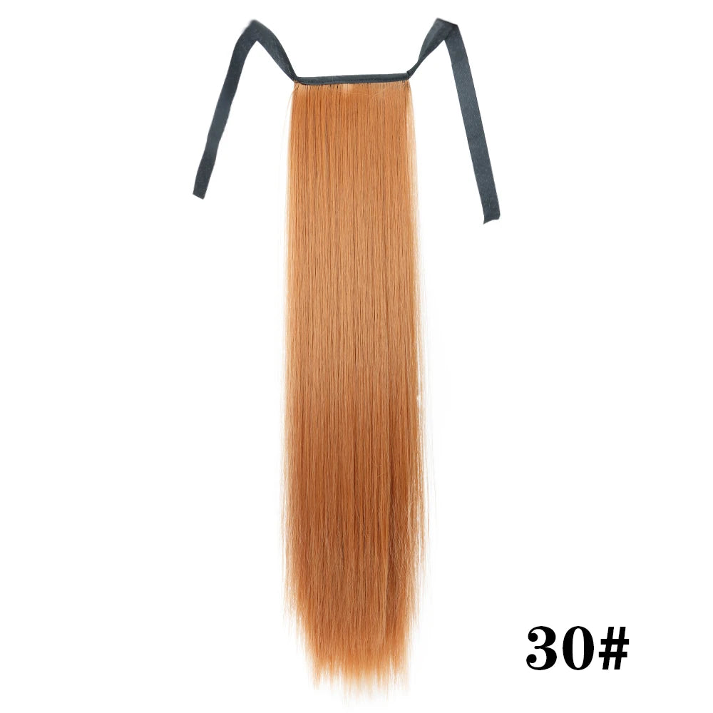 Synthetic Hair 22''' Long Straight Heat-Resistant Straight Hair With Ponytail Fake Hair Chip-in Natural Hairpiece Headwear