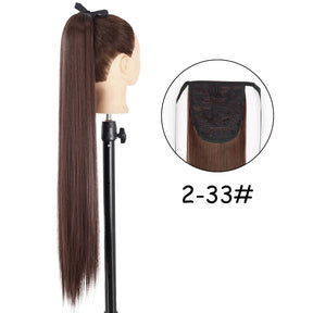 34inches Synthetic Ponytail Hair Extension Clip in Fake Wig Hairpiece Blonde Wrap Around Pigtail Long Smooth Overhead Pony Tail