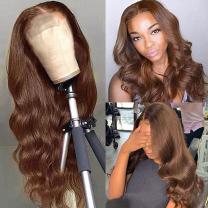 13x4 Auburn Brown Colored Human Hair Lace Front Wigs 180% HD Lace Frontal Wigs Straight Reddish Brown Fall Color Human Hair Wigs