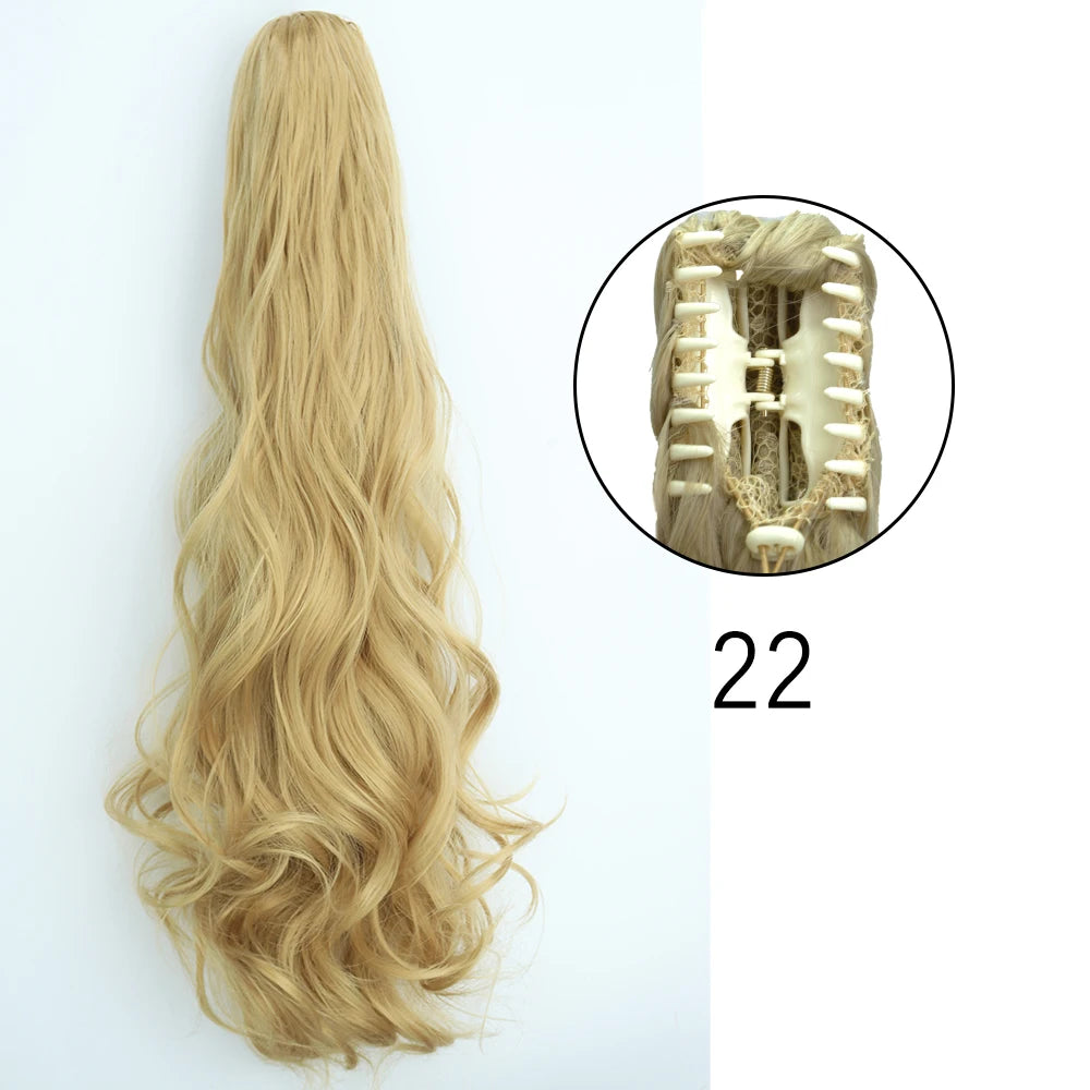 Synthetic Long Straight Claw Clip On Ponytail Hair Extensions 24Inch Heat Resistant Pony Tail Hair piece For Women Daily Party