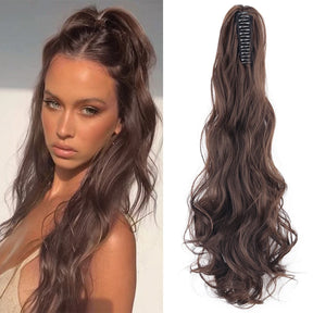 Azqueen Heat Resistant Synthetic Ponytai Hair 22" Wavy Claw Clip in Golden black Hair Extensions Ponytail