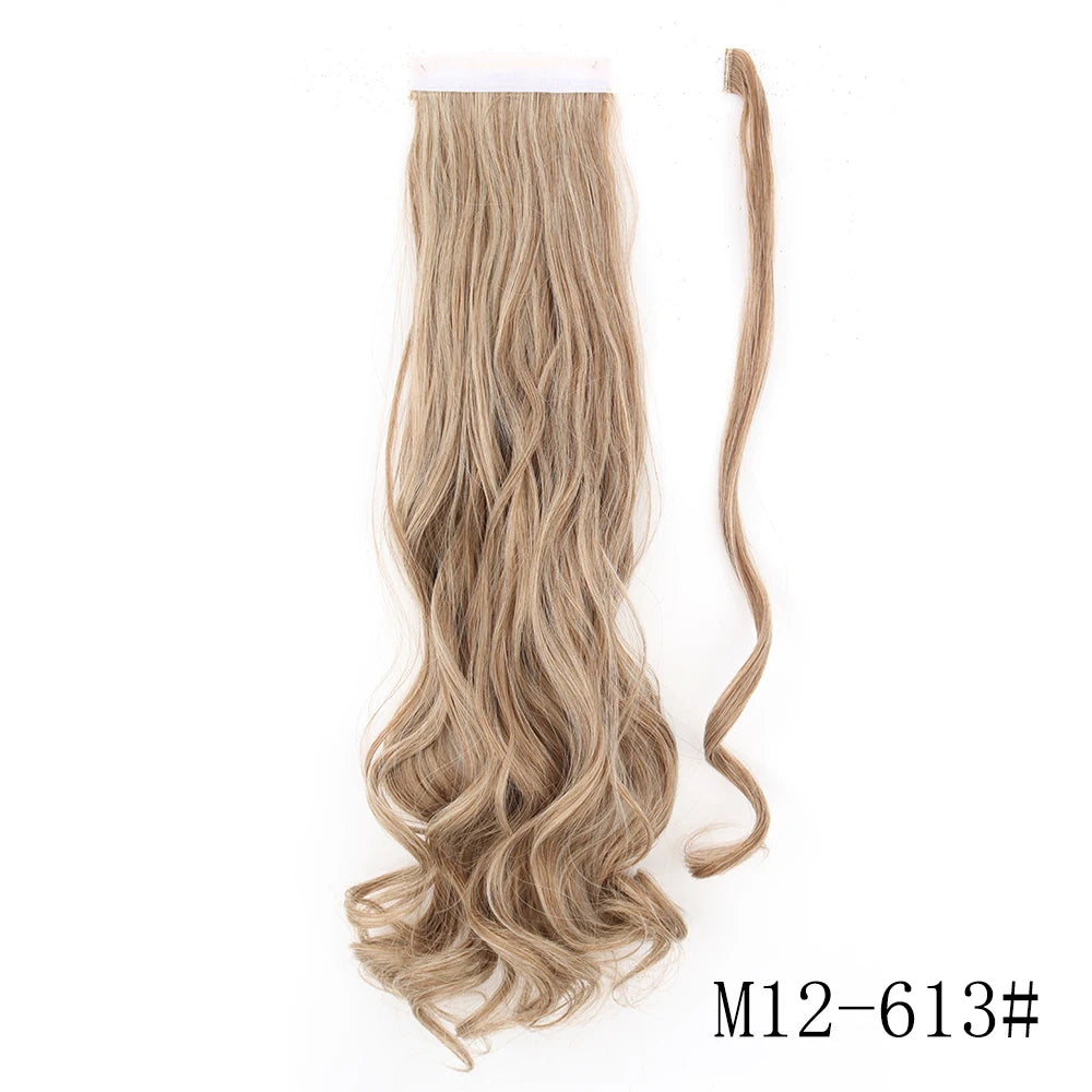 22 34inches Long Straight Ponytail Synthetic Extensions Heat Resistant Hair Wrap Around Pony Hairpiece for Women