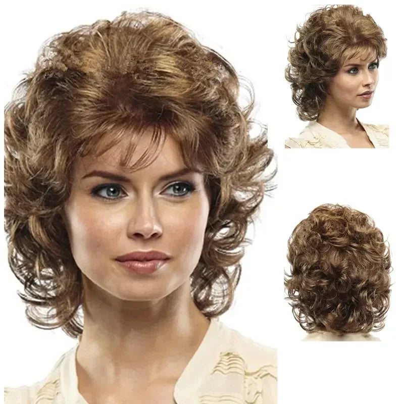 Women's Fashion Short Synthetic Wigs Pixie Cut Blonde Ombre Hair Costume Party Female Natural Curly Wavy Wig