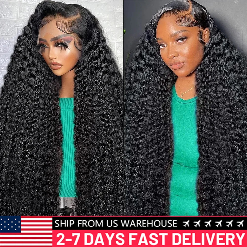 30 32Inch Deep Wave 13x4 13x6 HD Transparent Lace Frontal Wig Human Hair Water Curly 4x4 Lace Closure Wigs For Women Bling Hair