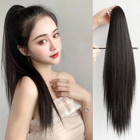 Long Straight Ponytail Wig 45cm/55cm Strap Style High Ponytail Long Straight Hair Black Brown Hair Extended Ponytail