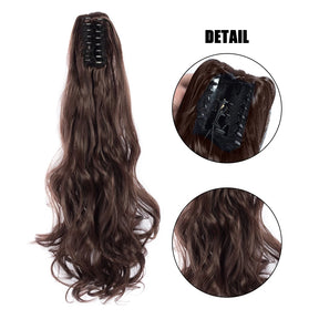 Azqueen Heat Resistant Synthetic Ponytai Hair 22" Wavy Claw Clip in Golden black Hair Extensions Ponytail