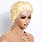 Sleek Short Human Hair Wigs For Women 613 Blonde Pixie Cut Lace Wigs 13x1 Lace Front Brazilian Hair Wig Preplucked Hairline