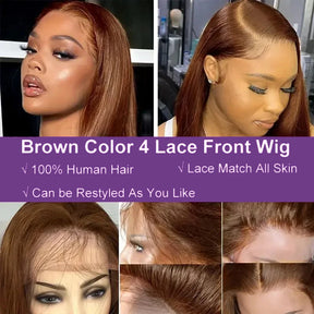 13x4 Short Bob Wig Straight Chocolate Brown 4# 13x4 Lace Frontal Wig Human Hair Brazilian Remy Hair Color Brown Bob For Women