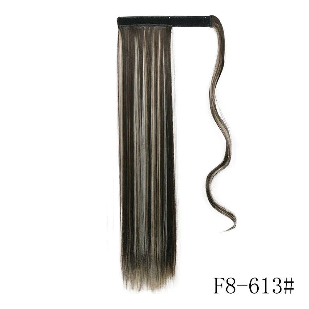 22 34inches Long Straight Ponytail Synthetic Extensions Heat Resistant Hair Wrap Around Pony Hairpiece for Women