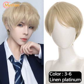 MEIFAN Synthetic Short Cosplay Lolita Anime Men Wig Male Straight Hair High Temperature Fiber Pink Blue Blonde Ombre Black Wig