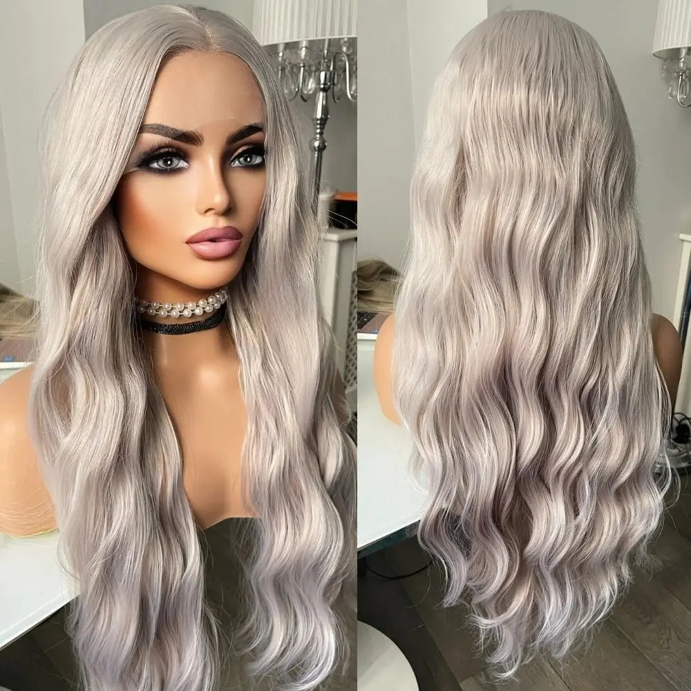 Synthetic Lace Front Wigs for Black Women Pre Plucked Natural Hairline Synthetic Glueless Lace Wigs Daily Party Use 24Inch