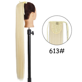 34inches Synthetic Ponytail Hair Extension Clip in Fake Wig Hairpiece Blonde Wrap Around Pigtail Long Smooth Overhead Pony Tail