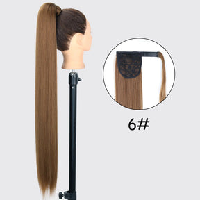 34inches Synthetic Ponytail Hair Extension Clip in Fake Wig Hairpiece Blonde Wrap Around Pigtail Long Smooth Overhead Pony Tail