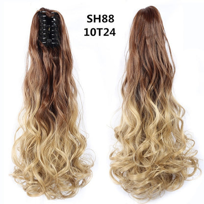 Colorful Long Curly Hair Clip Ponytail Wig